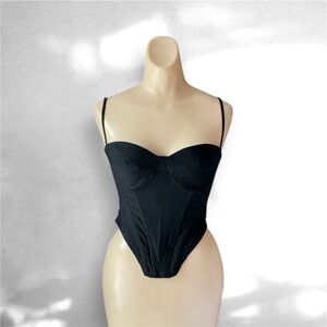 White Fox Black Corset Bodysuit Size Small Structured Bustier Top